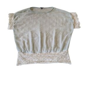 Charlotte Russe Lace Trim Blouse - Light Green and Cream